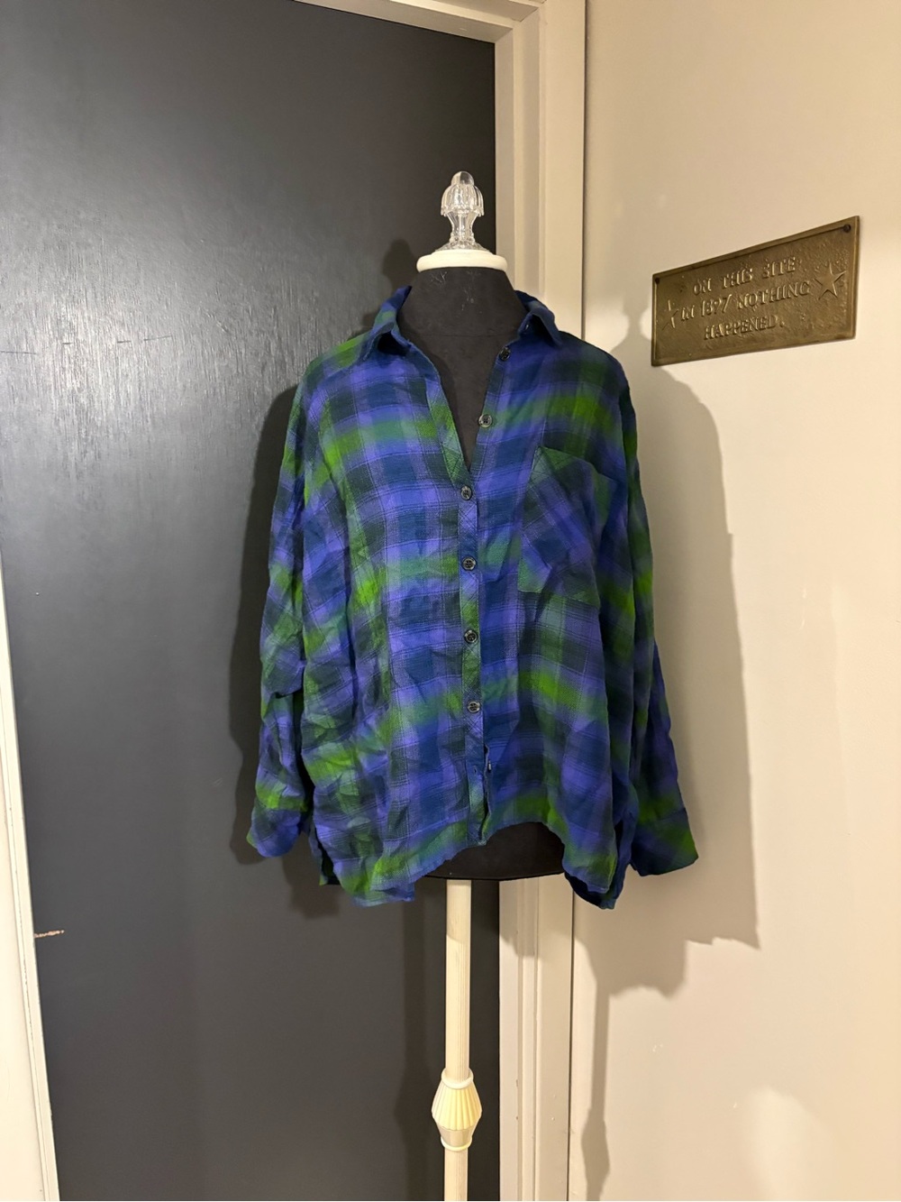 Urban Outfitters BDG Blue and Green Plaid Button-Down oversized Shirt 💜